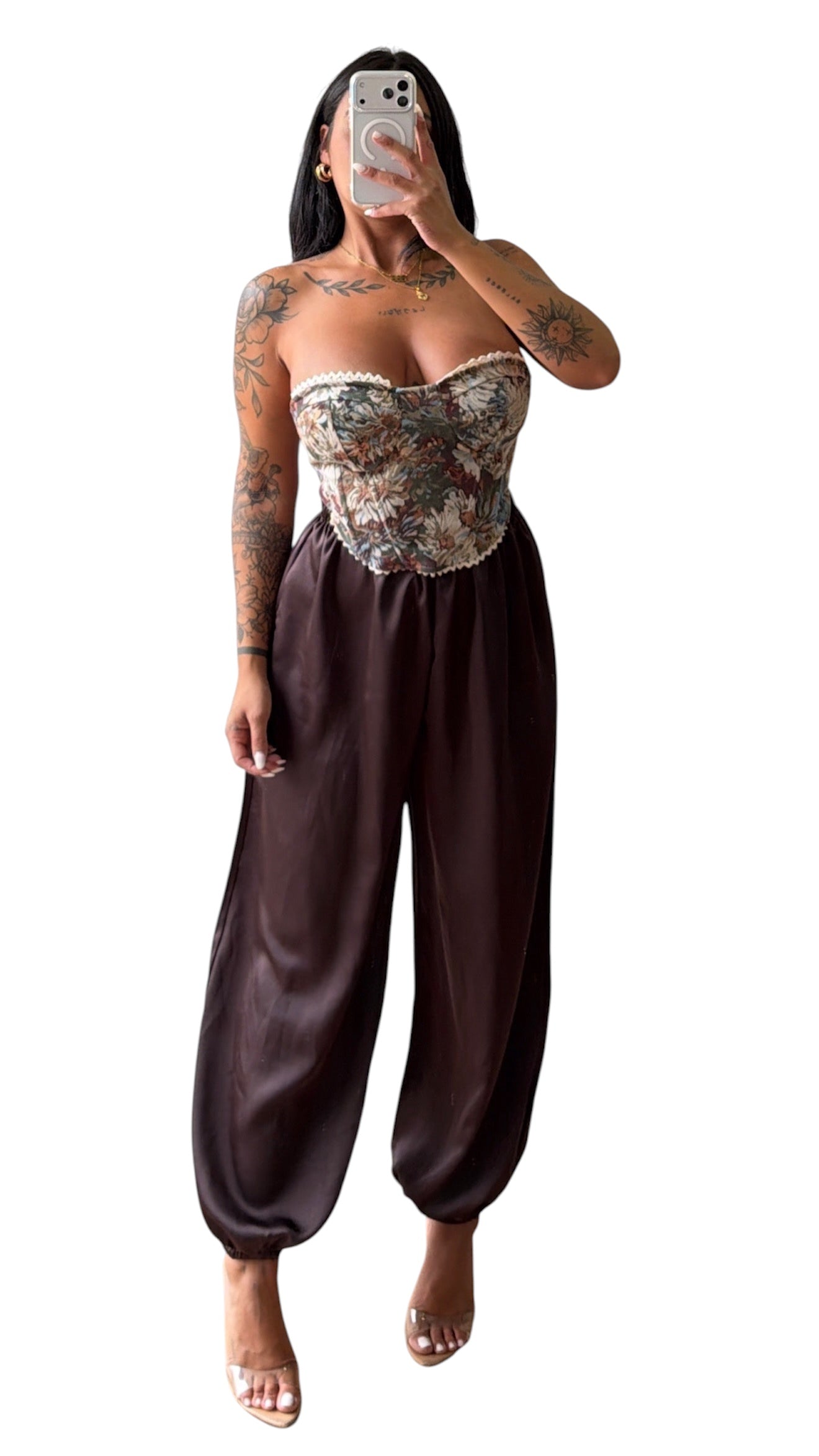 Pantalone in raso con elastico alla caviglia taglia unica