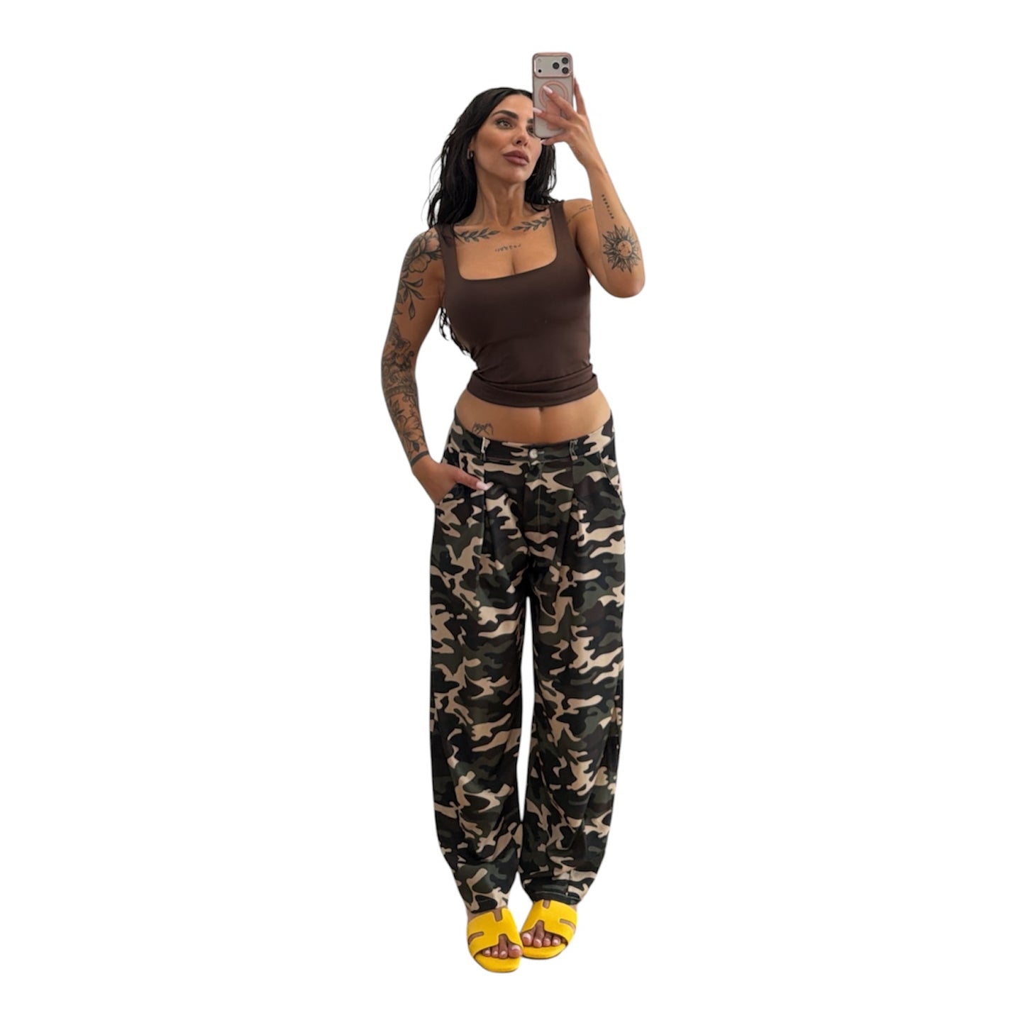 Pantalone mimetico taglia unica veste fino a una tg L