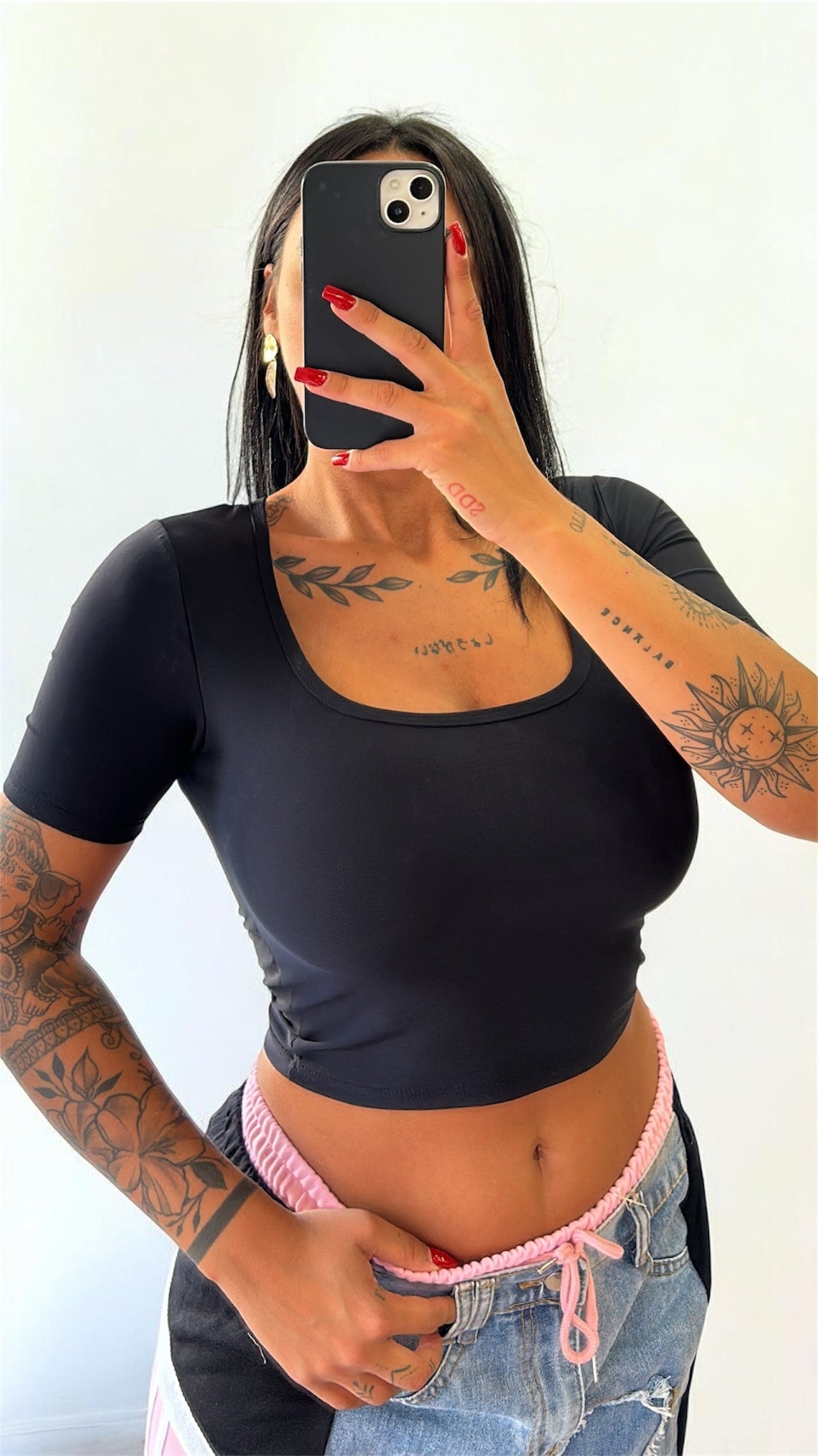 Maglia crop in lycra taglia unica