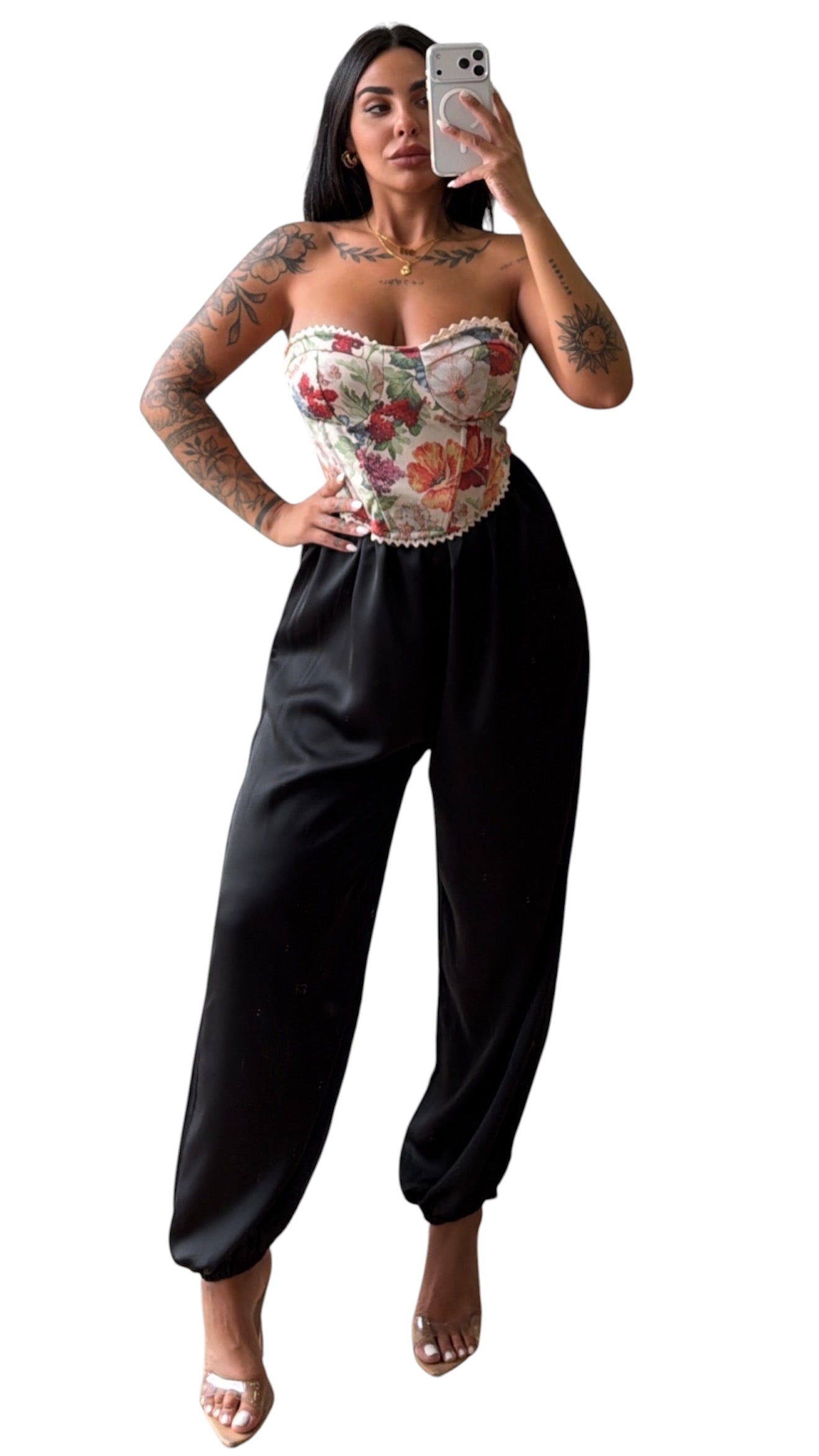 Pantalone in raso con elastico alla caviglia taglia unica